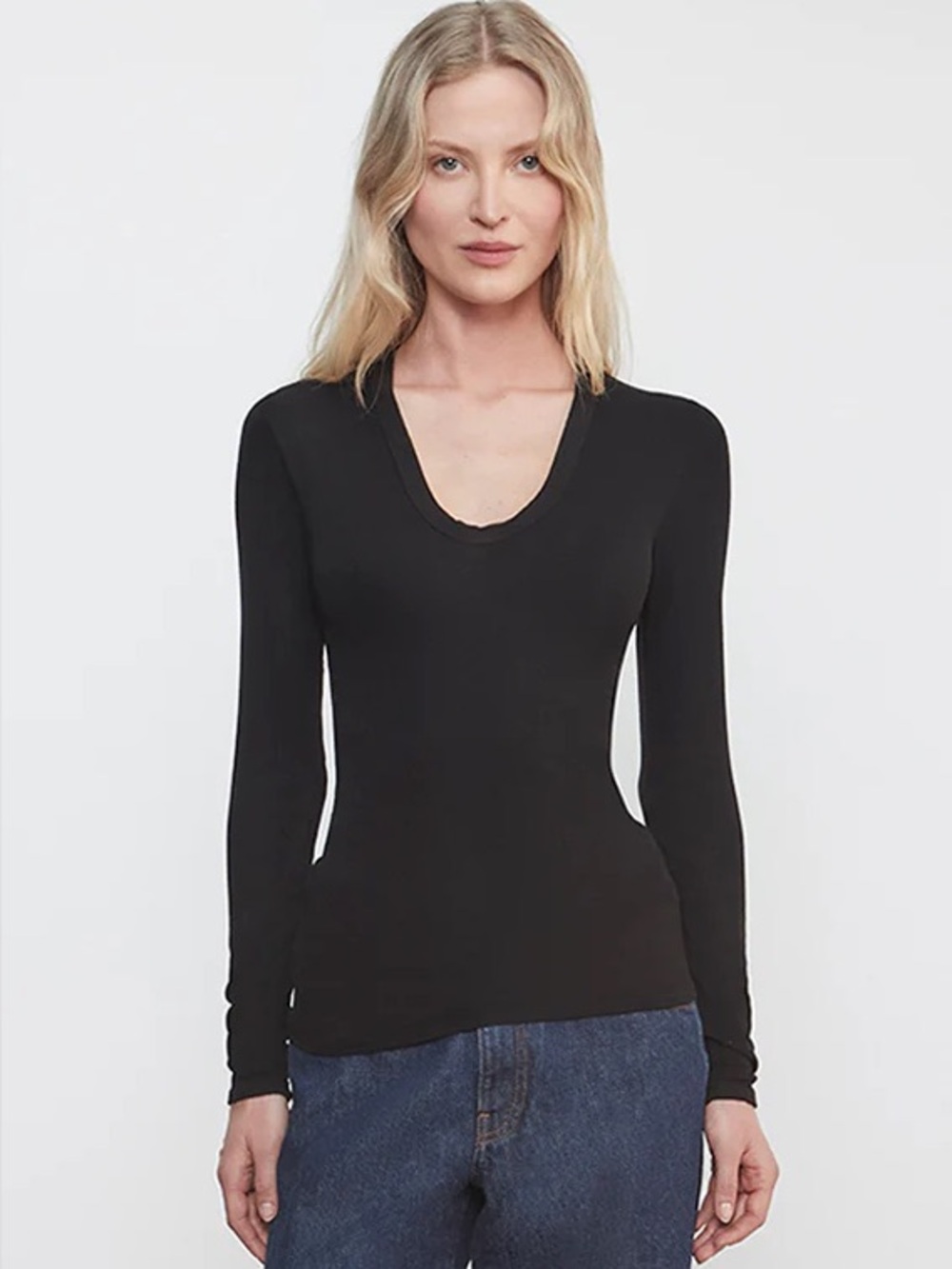 Enza Costa Black Silk Rib Long Sleeve Top XS